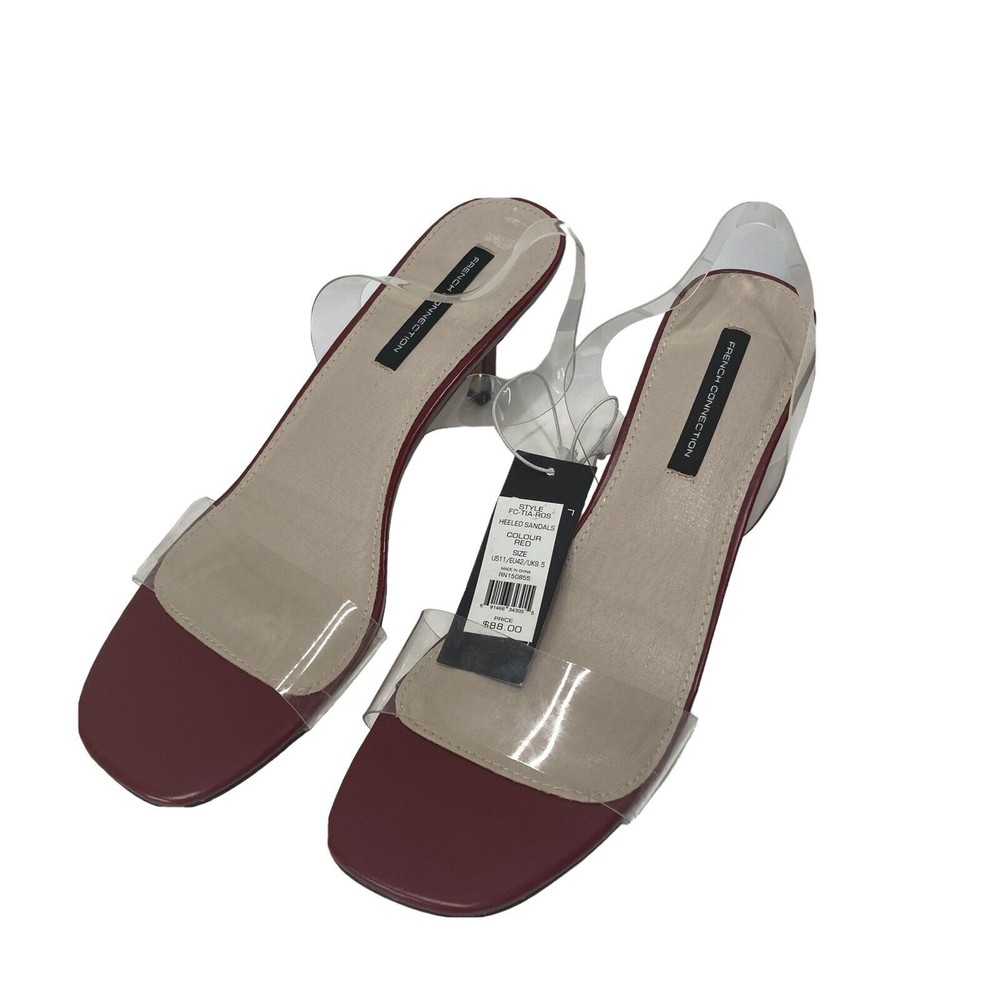French Connection Size 11  Slingback Clear Straps Red Kitten Open Toe MSRP  $88